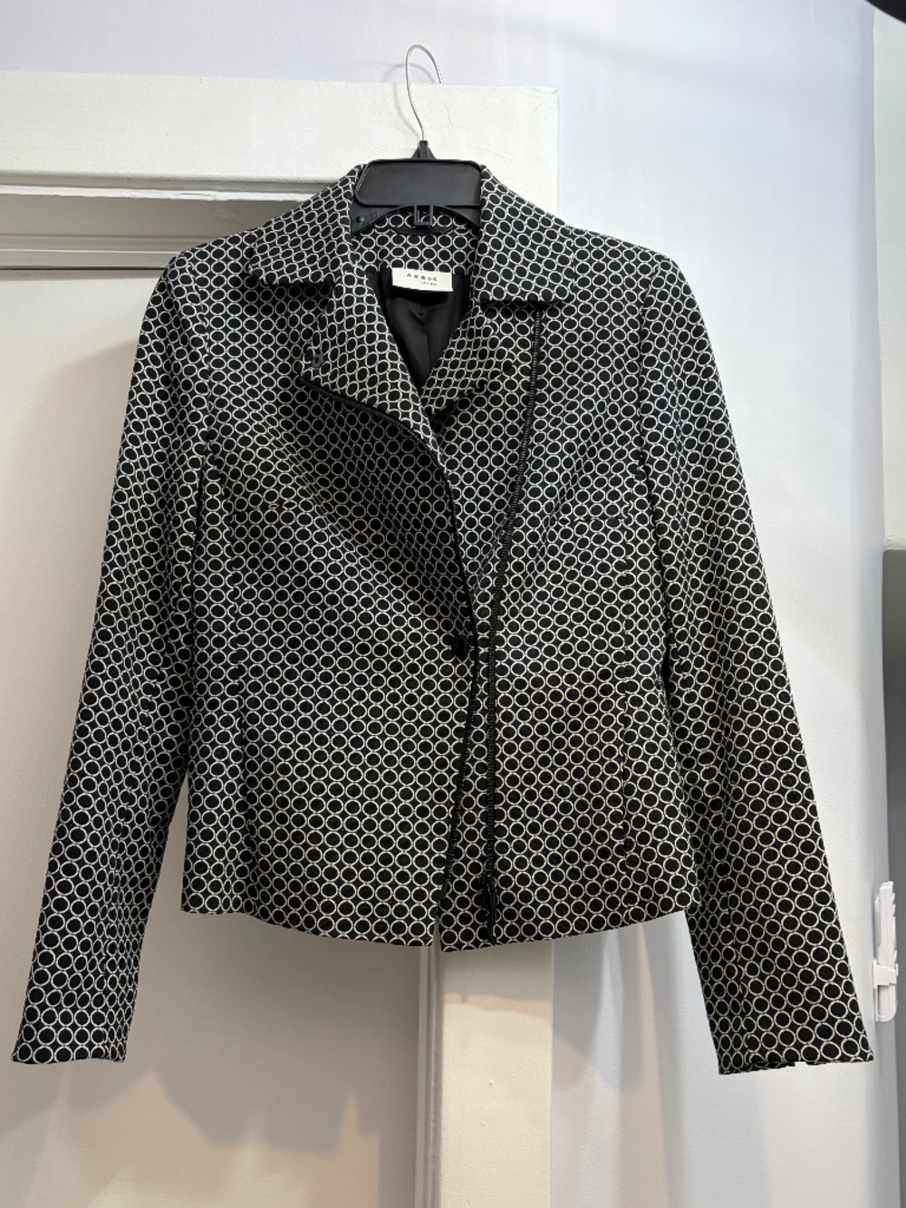 AKRIS PUNTO (6) cotton-blend, asymmetrical polka dot zip jacket